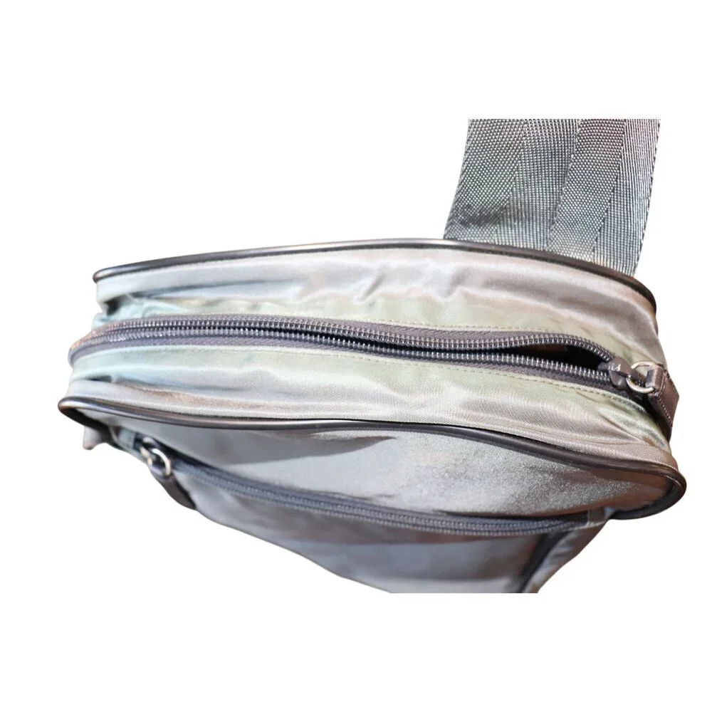 Prada Nylon Crossbody Sling Bag In Gray/green With Wide Strap